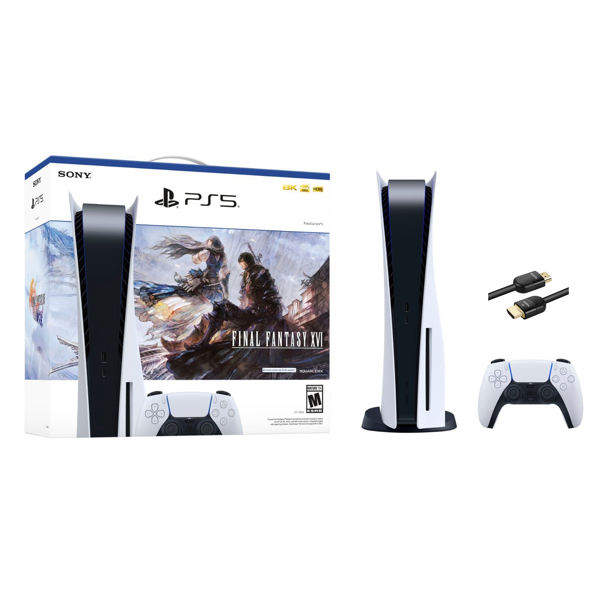 PlayStation 5 Disc Edition FINAL FANTASY XVI Bundle and Mytrix 8K HDMI Ultra High Speed Cable - White, PS5 825GB Gaming Console PlayStation 5 Disc Edition FINAL FANTASY XVI Bundle and Mytrix 8K HDMI Ultra High Speed Cable - White, PS5 825GB Gaming Console
